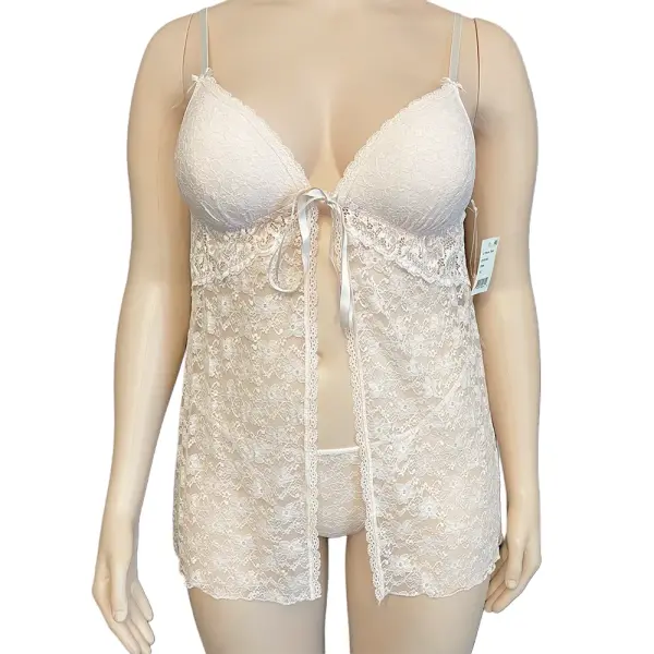 Linea Donatella Stretch Lace Babydoll Chemise Light Pink 2-Piece Set