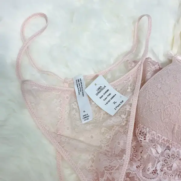 Linea Donatella Stretch Lace Babydoll Chemise Light Pink 2-Piece Set