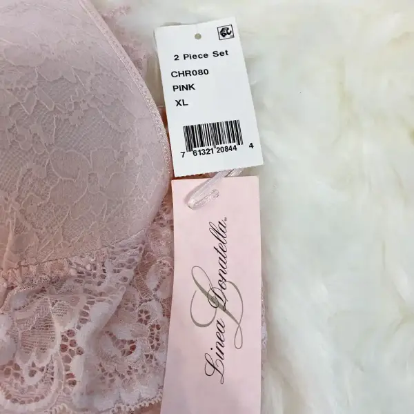 Linea Donatella Stretch Lace Babydoll Chemise Light Pink 2-Piece Set