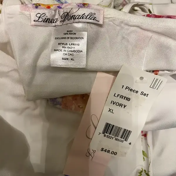 Linea Donatella Floral Chemise Nightgown Ivory Crochet Trim Ruffle Hem