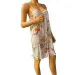 Linea Donatella Floral Chemise Nightgown Ivory Crochet Trim Ruffle Hem Size L
