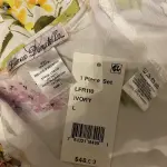 Linea Donatella Floral Chemise Nightgown Ivory Crochet Trim Ruffle Hem Size L