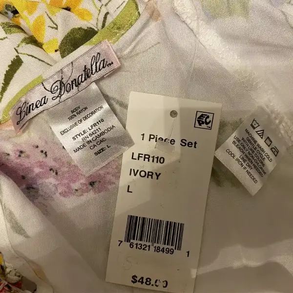 Linea Donatella Floral Chemise Nightgown Ivory Crochet Trim Ruffle Hem Size L