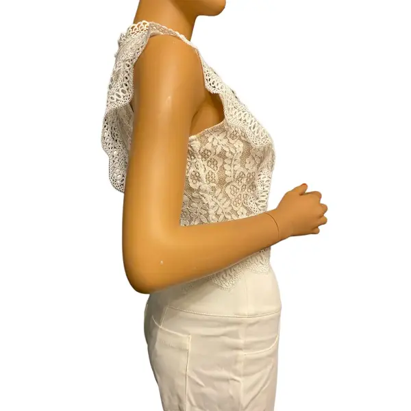 Lucy Paris Abigail White Lace Mock Neck Cropped Top