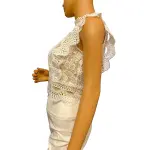 Lucy Paris Abigail White Lace Mock Neck Cropped Top