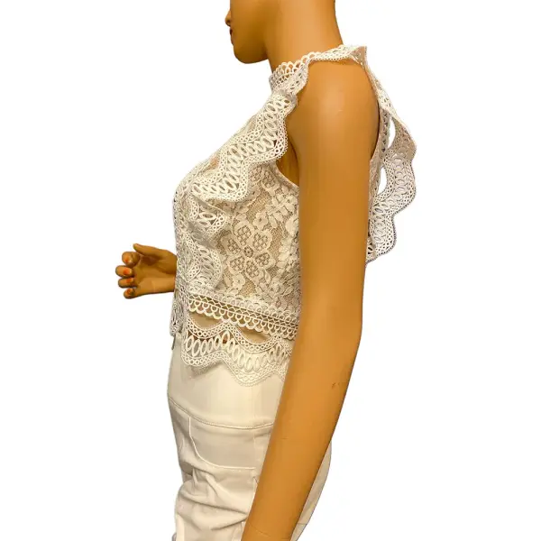 Lucy Paris Abigail White Lace Mock Neck Cropped Top