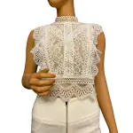 Lucy Paris Abigail White Lace Mock Neck Cropped Top