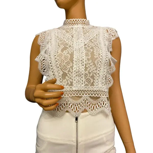 Lucy Paris Abigail White Lace Mock Neck Cropped Top