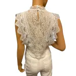 Lucy Paris Abigail White Lace Mock Neck Cropped Top