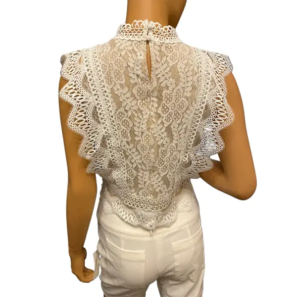 Lucy Paris Abigail White Lace Mock Neck Cropped Top