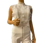 Lucy Paris Abigail White Lace Mock Neck Cropped Top