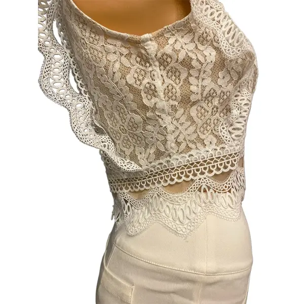 Lucy Paris Abigail White Lace Mock Neck Cropped Top