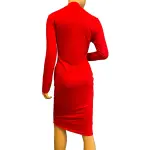 LUX LA Bodycon Midi Dress Red Mock Neck Long Sleeve Stretch