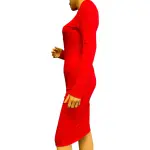 LUX LA Bodycon Midi Dress Red Mock Neck Long Sleeve Stretch