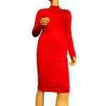 LUX LA Bodycon Midi Dress Red Mock Neck Long Sleeve Stretch