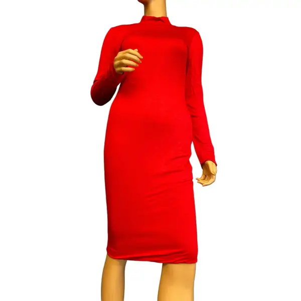 LUX LA Bodycon Midi Dress Red Mock Neck Long Sleeve Stretch