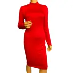 LUX LA Bodycon Midi Dress Red Mock Neck Long Sleeve Stretch