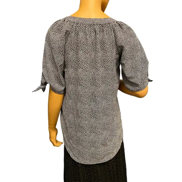 Michael Michael Kors Ditsy Print Blouse Black White Tie Sleeve Size P