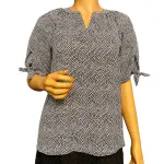 Michael Michael Kors Ditsy Print Blouse Black White Tie Sleeve Size P