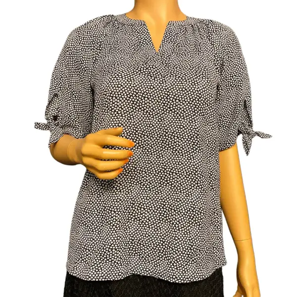 Michael Michael Kors Ditsy Print Blouse Black White Tie Sleeve Size P