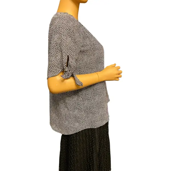 Michael Michael Kors Ditsy Print Blouse Black White Tie Sleeve Size P