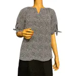 Michael Michael Kors Ditsy Print Blouse Black White Tie Sleeve Size P