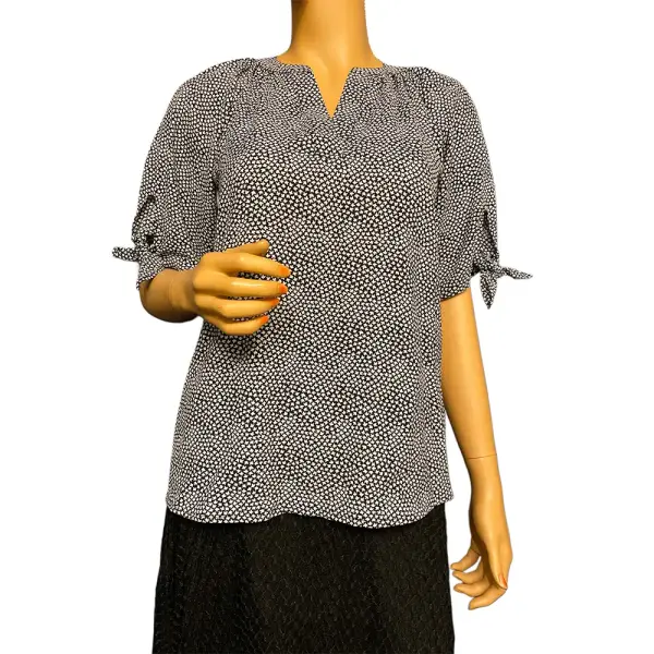 Michael Michael Kors Ditsy Print Blouse Black White Tie Sleeve Size P