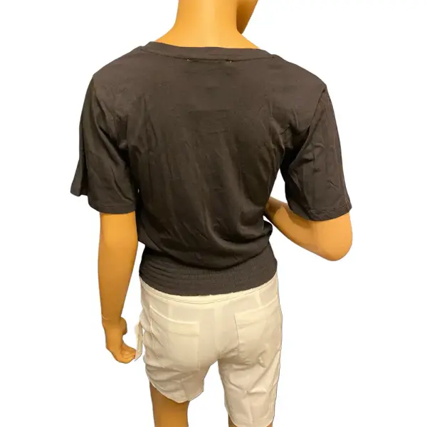 Michael Michael Kors Smocked Hem Top Black Short Sleeve Cotton Modal