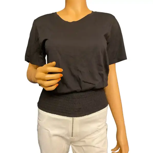 Michael Michael Kors Smocked Hem Top Black Short Sleeve Cotton Modal