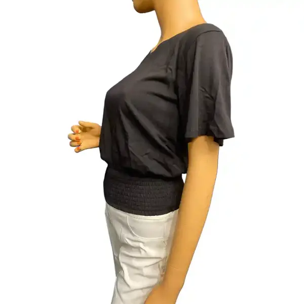 Michael Michael Kors Smocked Hem Top Black Short Sleeve Cotton Modal