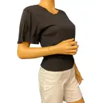 Michael Michael Kors Smocked Hem Top Black Short Sleeve Cotton Modal