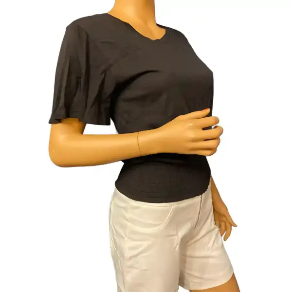 Michael Michael Kors Smocked Hem Top Black Short Sleeve Cotton Modal