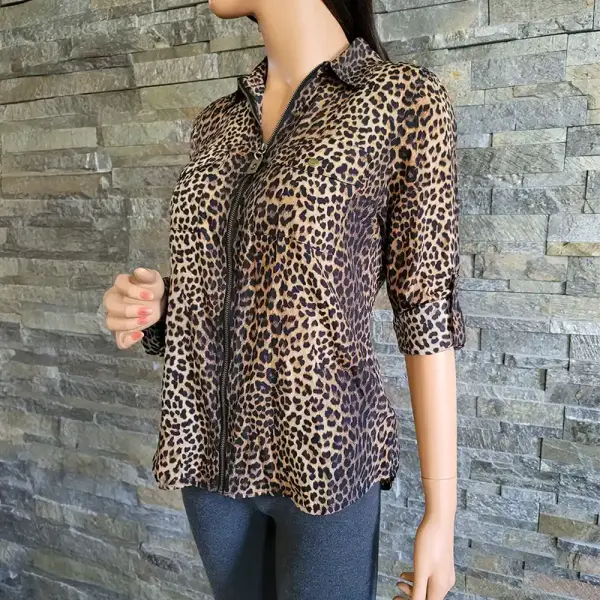 MICHAEL Michael Kors Leopard Print Zip Front Shirt