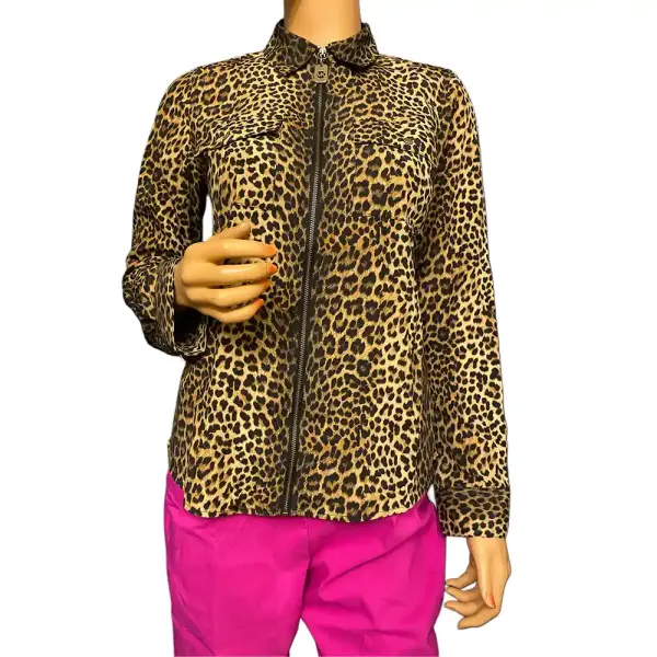MICHAEL Michael Kors Leopard Print Zip Front Shirt