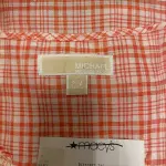 Michael Michael Kors Plaid Flutter Sleeve Blouse Coral Peach Metallic Crochet Trim