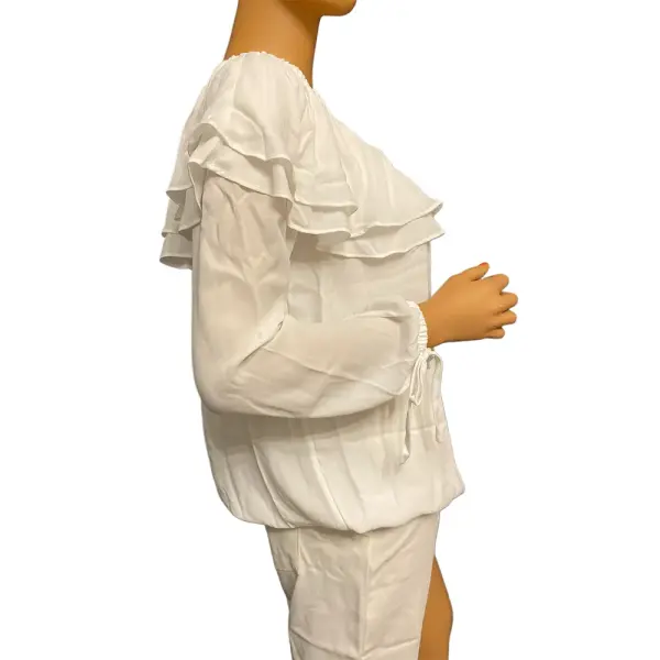 Michael Michael Kors Off The Shoulder Ruffle Blouse White Long Sleeve