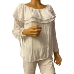 Michael Michael Kors Off The Shoulder Ruffle Blouse White Long Sleeve
