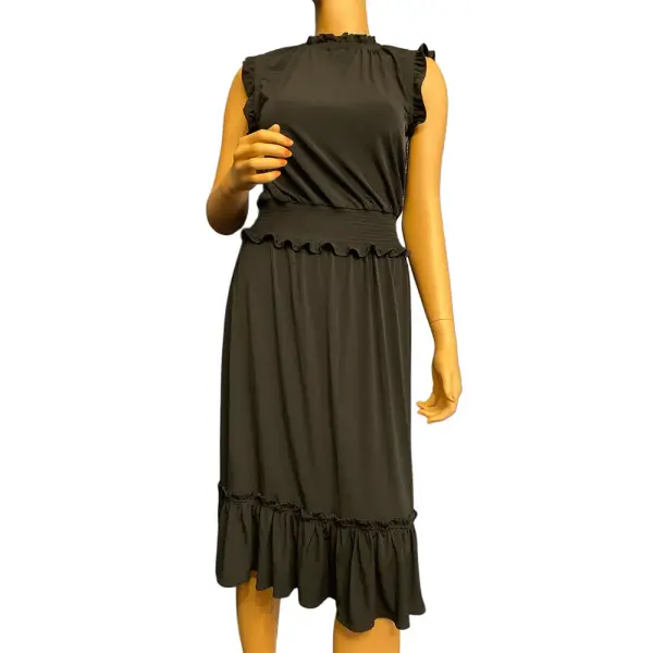 Michael Kors Smocked Waist Ruffle Trim Midi Dress