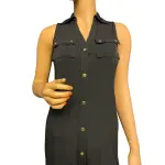 Michael Kors Black Sleeveless Maxi Shirtdress with Gold Hardware