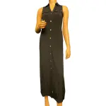 Michael Kors Black Sleeveless Maxi Shirtdress with Gold Hardware