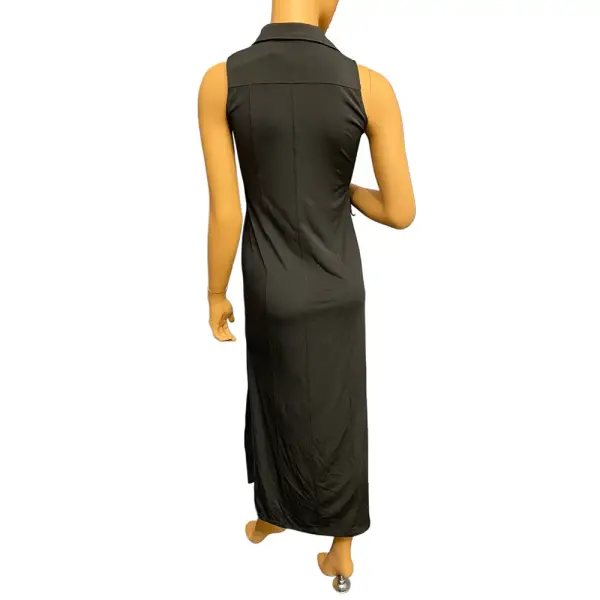 Michael Kors Black Sleeveless Maxi Shirtdress with Gold Hardware