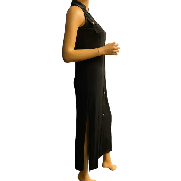 Michael Kors Black Sleeveless Maxi Shirtdress with Gold Hardware