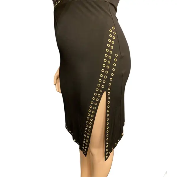 Michael Kors Black Astor Studded Side Slit Midi Dress