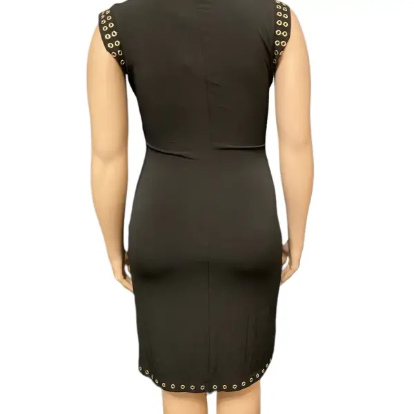 Michael Kors Black Astor Studded Side Slit Midi Dress