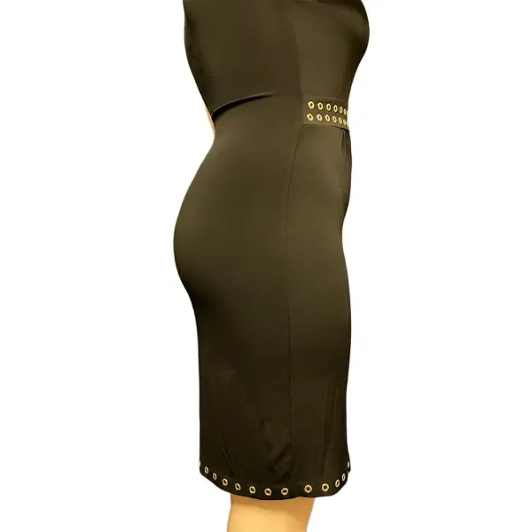 Michael Kors Black Astor Studded Side Slit Midi Dress