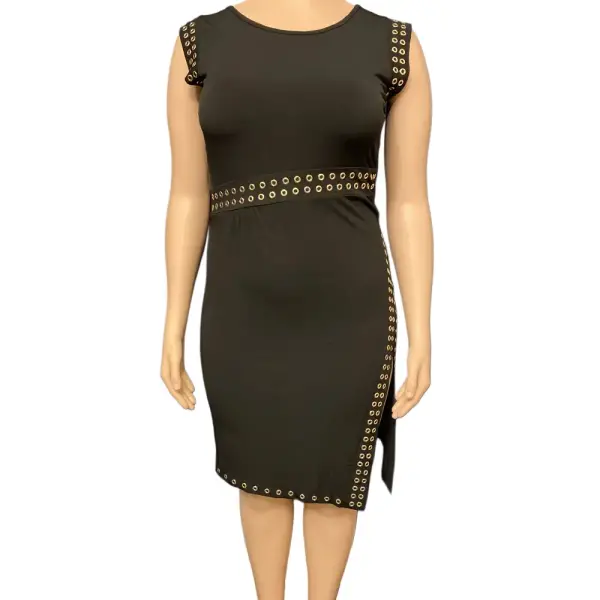 Michael Kors Black Astor Studded Side Slit Midi Dress