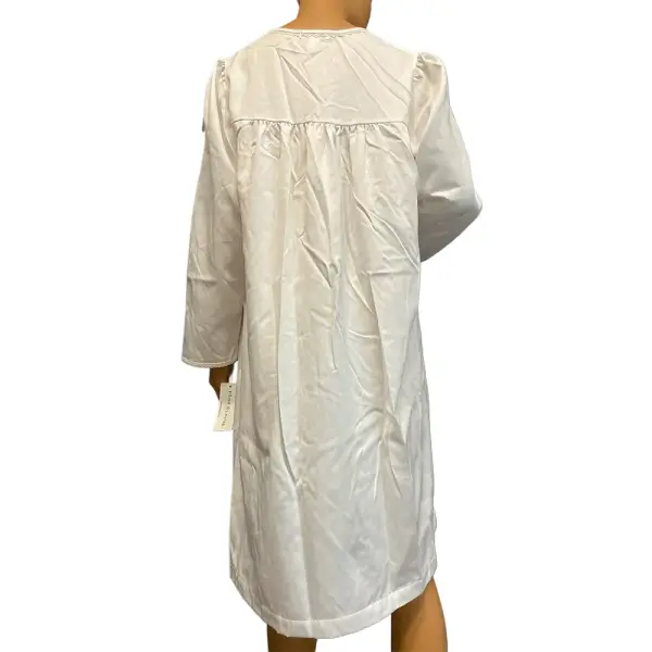 Miss Elaine Nightgown White Embroidered Long Sleeve Button Front Cotton Blend