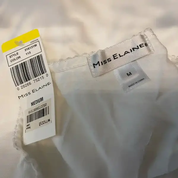 Miss Elaine Nightgown White Embroidered Long Sleeve Button Front Cotton Blend