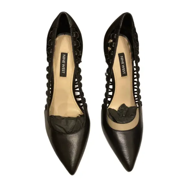 Nine West Tansy Woven Leather Pumps Black Pointed Toe Stiletto