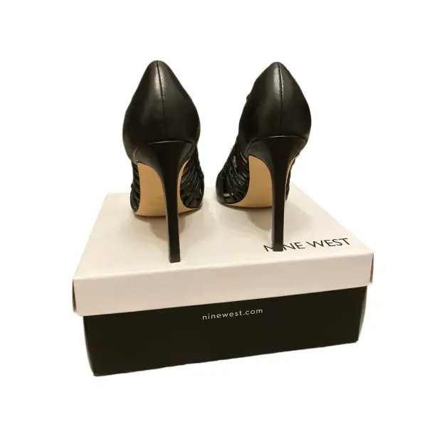 Nine West Tansy Woven Leather Pumps Black Pointed Toe Stiletto